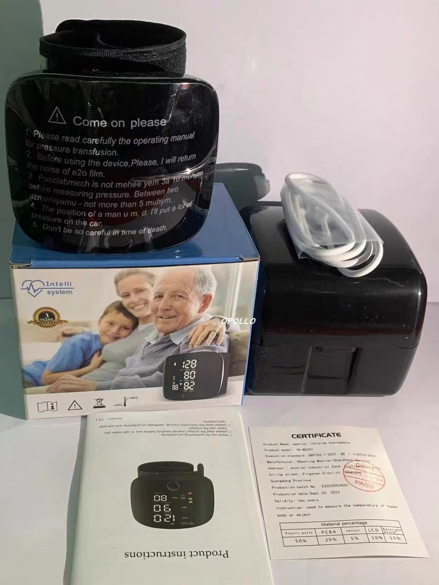 Rechargeable Wrist Blood Pressure Monitor with Smart Touch Display & English Voice Support | Portable Digital BP Machine for Home Use