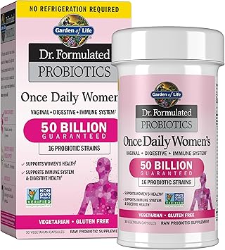Garden of Life Once Daily Dr. Formulated Probiotics for Women 50 Billion CFU 16 Probiotic Strains with Organic Prebiotics for Digestive, Vaginal & Immune Health, Dairy Free, Shelf Stable 30 Capsules