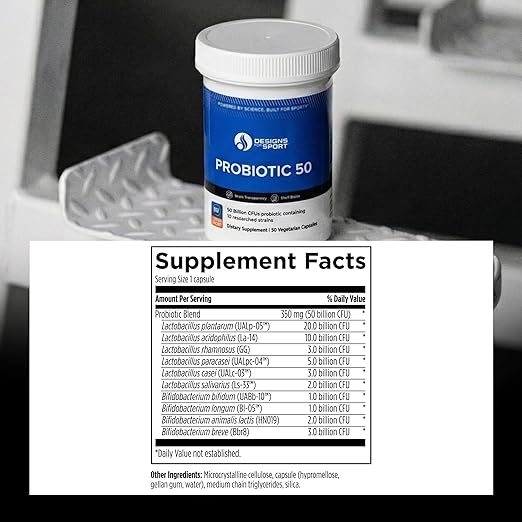($) Designs for Sport Probiotic 50 - High-Performance Probiotic Supplement for Athletes* - Gut & Immune Support* - Shelf Stable - Dairy, Soy & Gluten Free - 30 Vegetarian Capsules