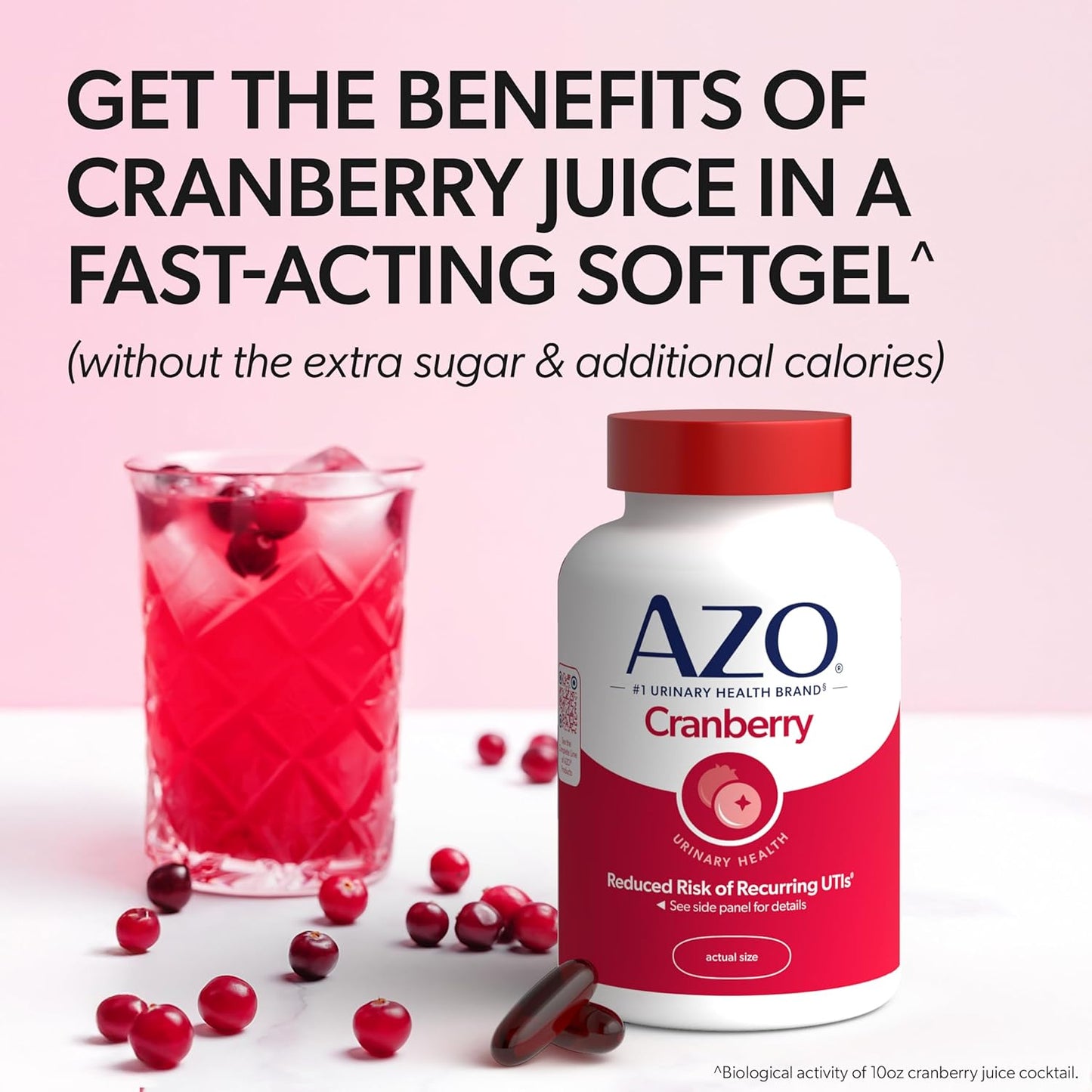 AZO Cranberry Supplement, Made with Concentrated Whole Fruit Cranberry Powder to Help Cleanse and Protect the Urinary Tract*, Sugar Free Cranberry Pills, Non-GMO, 100 Softgels