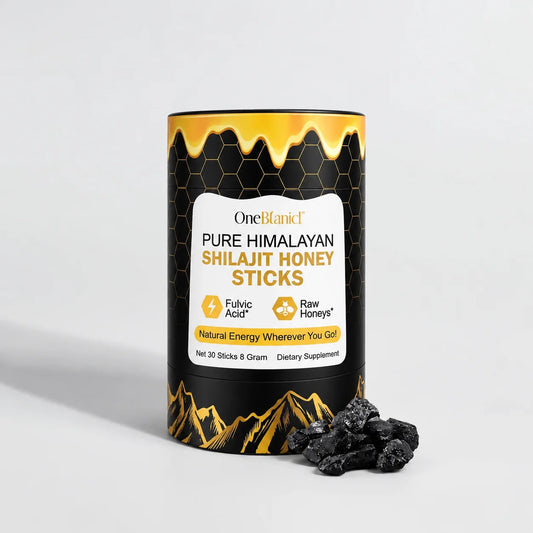 OneBotanical Pure Himalayan Shilajit Honey Sticks with 400mg Shilajit Resin and 2mg Saffron for Energy Boost, Vegan, 30 Sticks