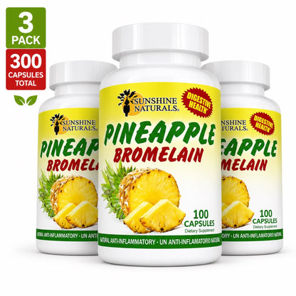 Bromelain 1000Mg Digestive Enzyme Supplement, Pineapple Enzyme, 100 Capsules per Bottle, 3 Pack (300 Capsules Total)