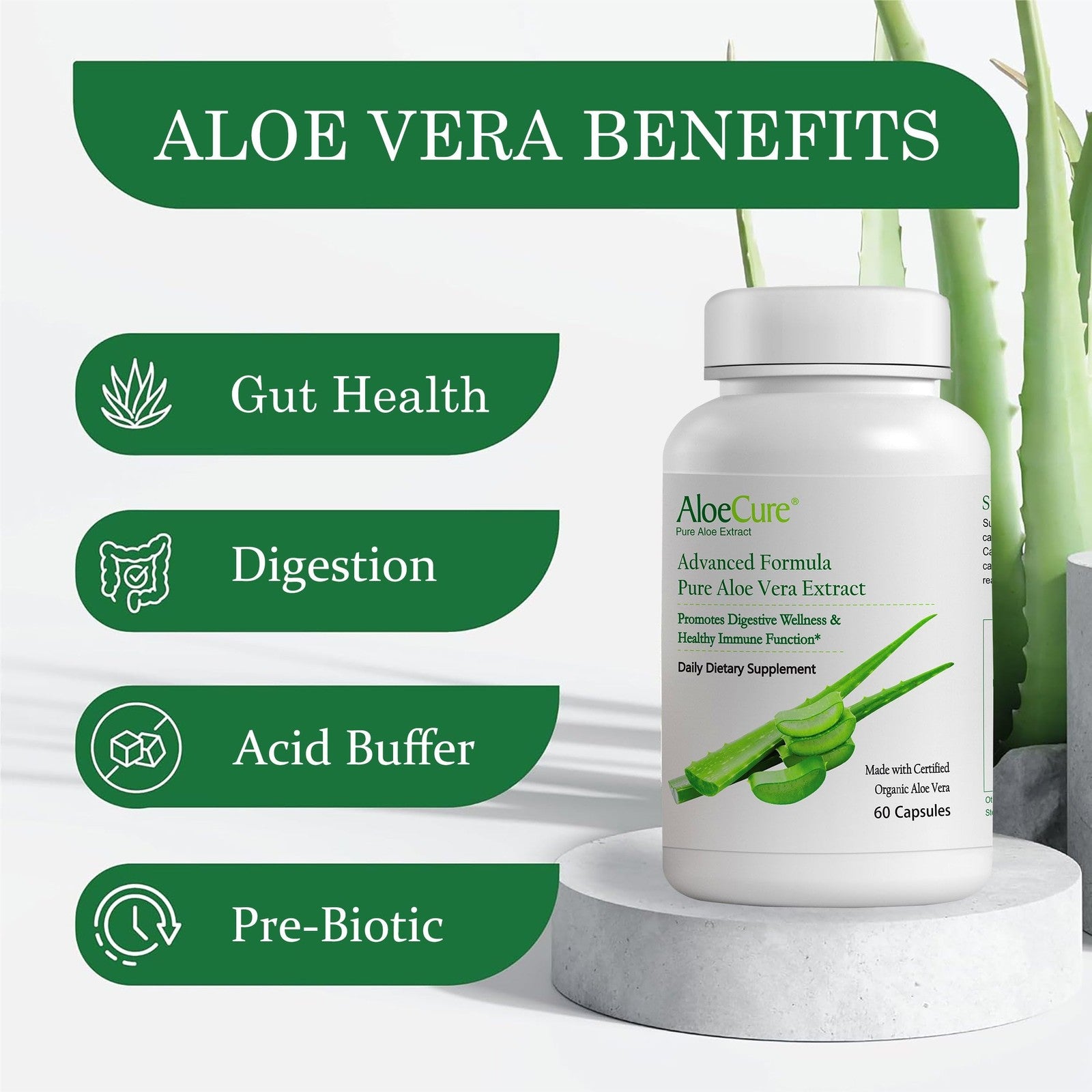 Aloecure Advanced Formula - Twice a Day Aloe Vera Capsule 60 Capsules