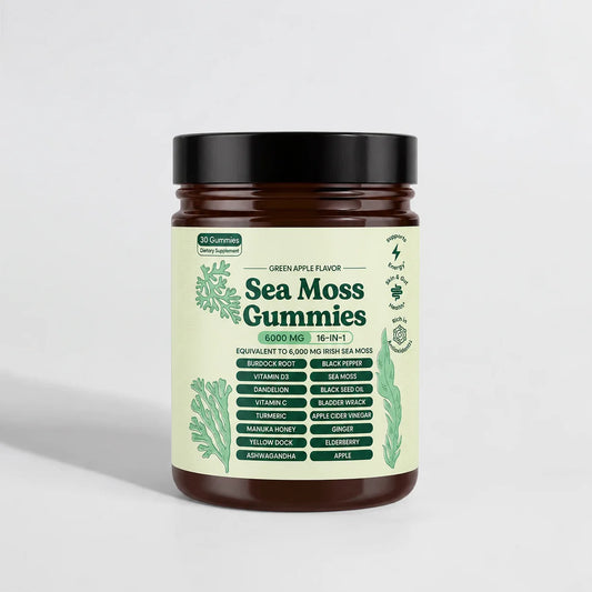 Sea Moss Gummies 16-in-1 Ashwagandha Black Seed Oil Bladder Wrack Turmeric Vitamin C D3 with Manuka Burdock Root Dandelion Apple