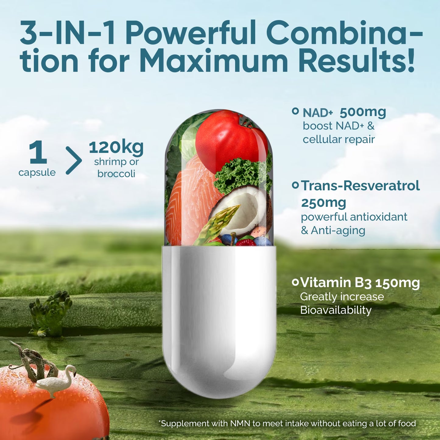 NAD Resveratrol Supplement, ,NAD+ Supplements NAD Supplements for Women and Men, 120 Capsule