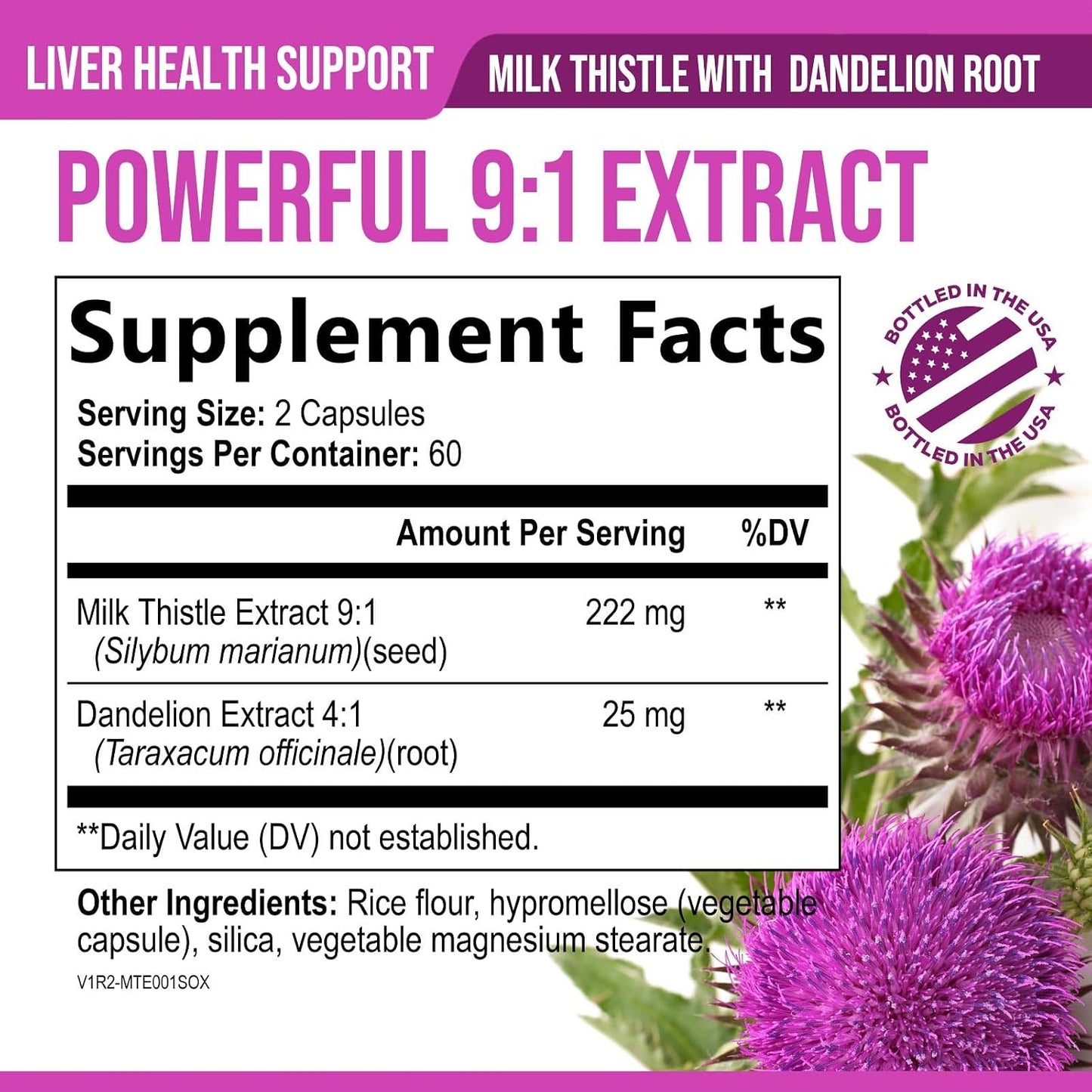 Milk Thistle Supplement - Advanced Liver Cleanse Detox & Repair with Dandelion Root Extract - Natural Milk Thistle Silymarin Marianum Extract Liver Health Support, Non-Gmo, Bottled USA - 120 Capsules