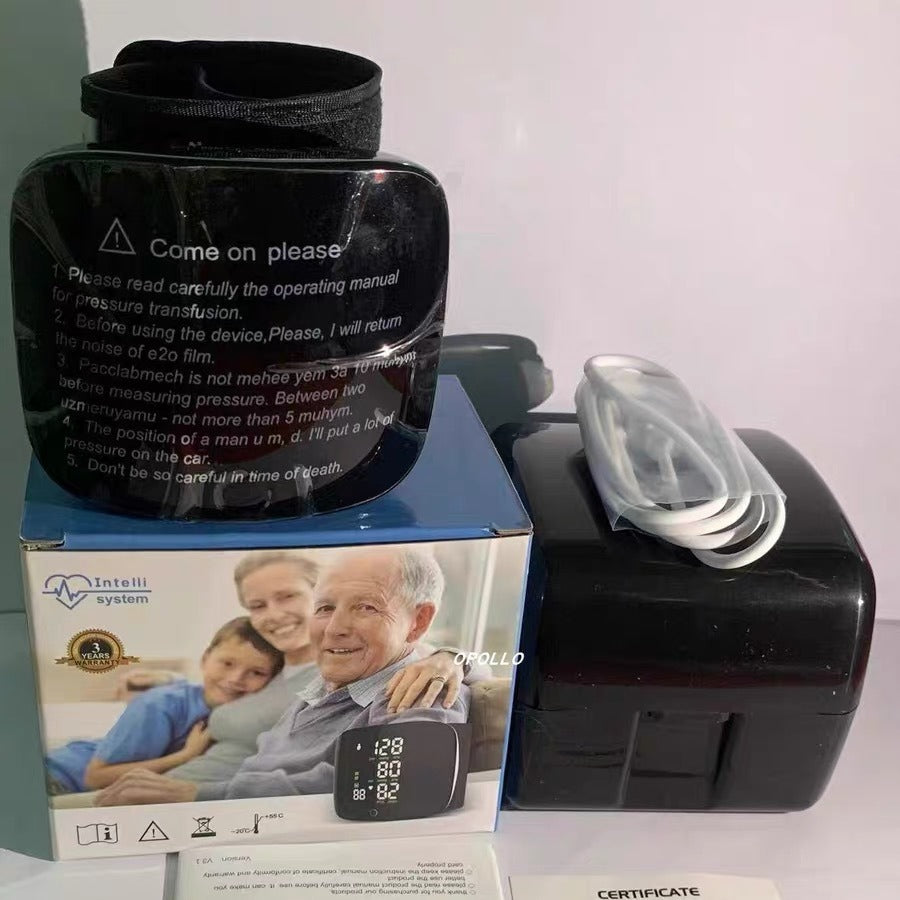 Rechargeable Wrist Blood Pressure Monitor with Smart Touch Display & English Voice Support | Portable Digital BP Machine for Home Use