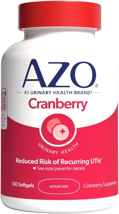 AZO Cranberry Supplement, Made with Concentrated Whole Fruit Cranberry Powder to Help Cleanse and Protect the Urinary Tract*, Sugar Free Cranberry Pills, Non-GMO, 100 Softgels