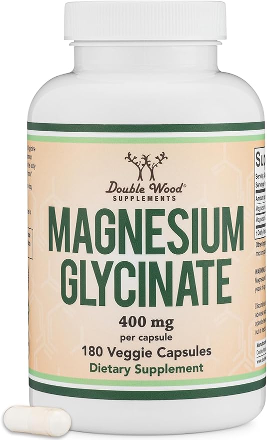 Magnesium Glycinate 400mg | NSF Certified | 180 Capsules | Sleep, Muscle, & Heart Support | Vegan, Third Party Tested, Gluten Free, Non-GMO, by Double Wood Supplements