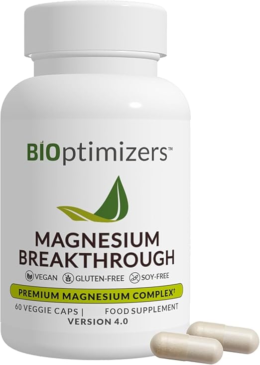 BIOptimizers Magnesium Breakthrough Supplement with 500mg - 7 Forms of Magnesium: Glycinate, Malate, Citrate, and More - Natural Support for Sleep and Cognitive Function -60 Capsules- Calming Vitamins