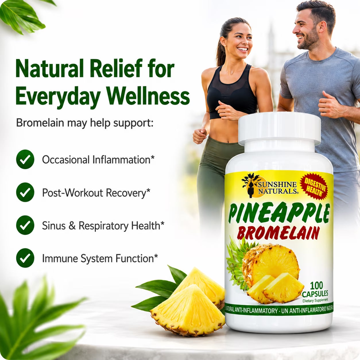 Bromelain 1000Mg Digestive Enzyme Supplement, Pineapple Enzyme, 100 Capsules per Bottle, 3 Pack (300 Capsules Total)