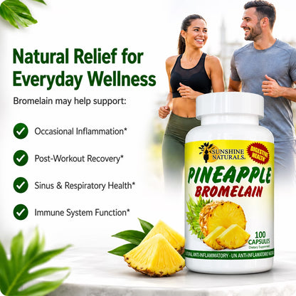 Bromelain 1000Mg Digestive Enzyme Supplement, Pineapple Enzyme, 100 Capsules per Bottle, 3 Pack (300 Capsules Total)