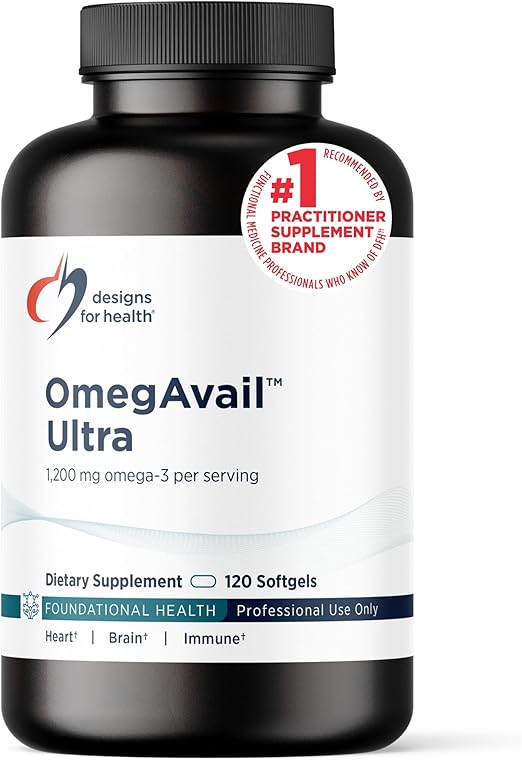 ($) Designs for Health OmegAvail Ultra TG Fish Oil 1200mg - Triglyceride Form Omega 3 Fish Oil Supplement with DHA/EPA - No Fishy Aftertaste (120 Softgels)