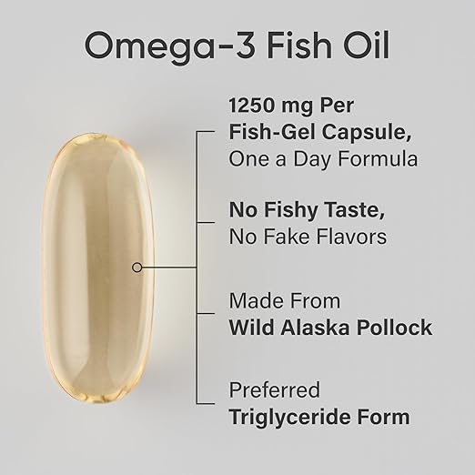 Sports Research® Omega-3 Fish Oil 1250 - Triple Strength Fish Oil Supplement from Wild Alaska Pollock - MSC Certified Sustainable · Non-GMO · Soy Free - 90 Softgel Capsules