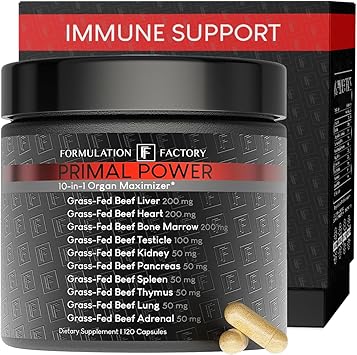 Formulation Factory Beef Liver Capsules - 10-in-1 Primal Powder Beef Organ Supplement for Men & Women with Bone Marrow & Beef Testicle - Grass Fed Ancestral Health - 120 Capsules, 2 Month Supply
