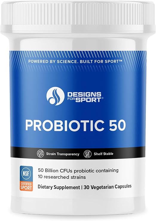 ($) Designs for Sport Probiotic 50 - High-Performance Probiotic Supplement for Athletes* - Gut & Immune Support* - Shelf Stable - Dairy, Soy & Gluten Free - 30 Vegetarian Capsules
