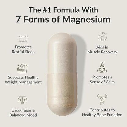 BIOptimizers Magnesium Breakthrough Supplement with 500mg - 7 Forms of Magnesium: Glycinate, Malate, Citrate, and More - Natural Support for Sleep and Cognitive Function -60 Capsules- Calming Vitamins