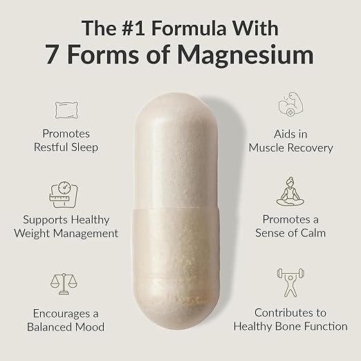 BIOptimizers Magnesium Breakthrough Supplement with 500mg - 7 Forms of Magnesium: Glycinate, Malate, Citrate, and More - Natural Support for Sleep and Cognitive Function -60 Capsules- Calming Vitamins
