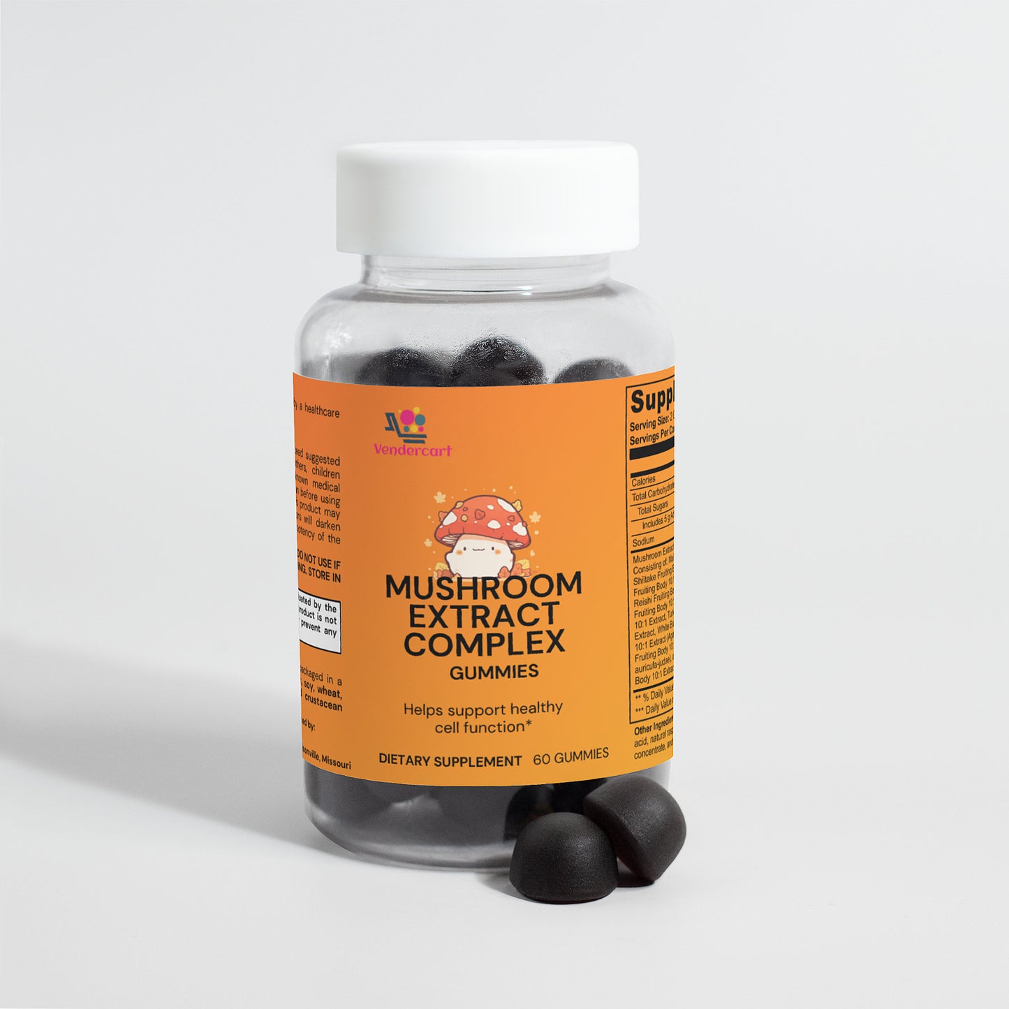 Raspberry Mushroom Gummies Extract Immune Support & Antioxidant Rich Formula | 60 Gummies | Natural Energy Boost