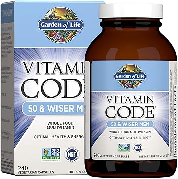 Garden of Life Multivitamin for Men - Vitamin Code 50 & Wiser Men's Raw Whole Food Vitamin Supplement with Probiotics, Vegetarian, 240 Capsules