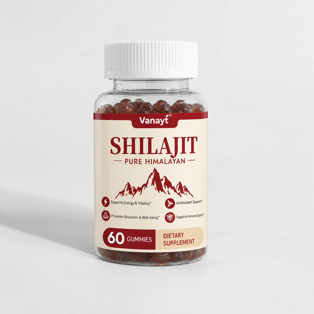 Vanayt Pure Himalayan Shilajit Gummies 3000mg Ashwagandha Ginger Herbal Supplement 60Pcs Support Energy Immunity Antioxidant
