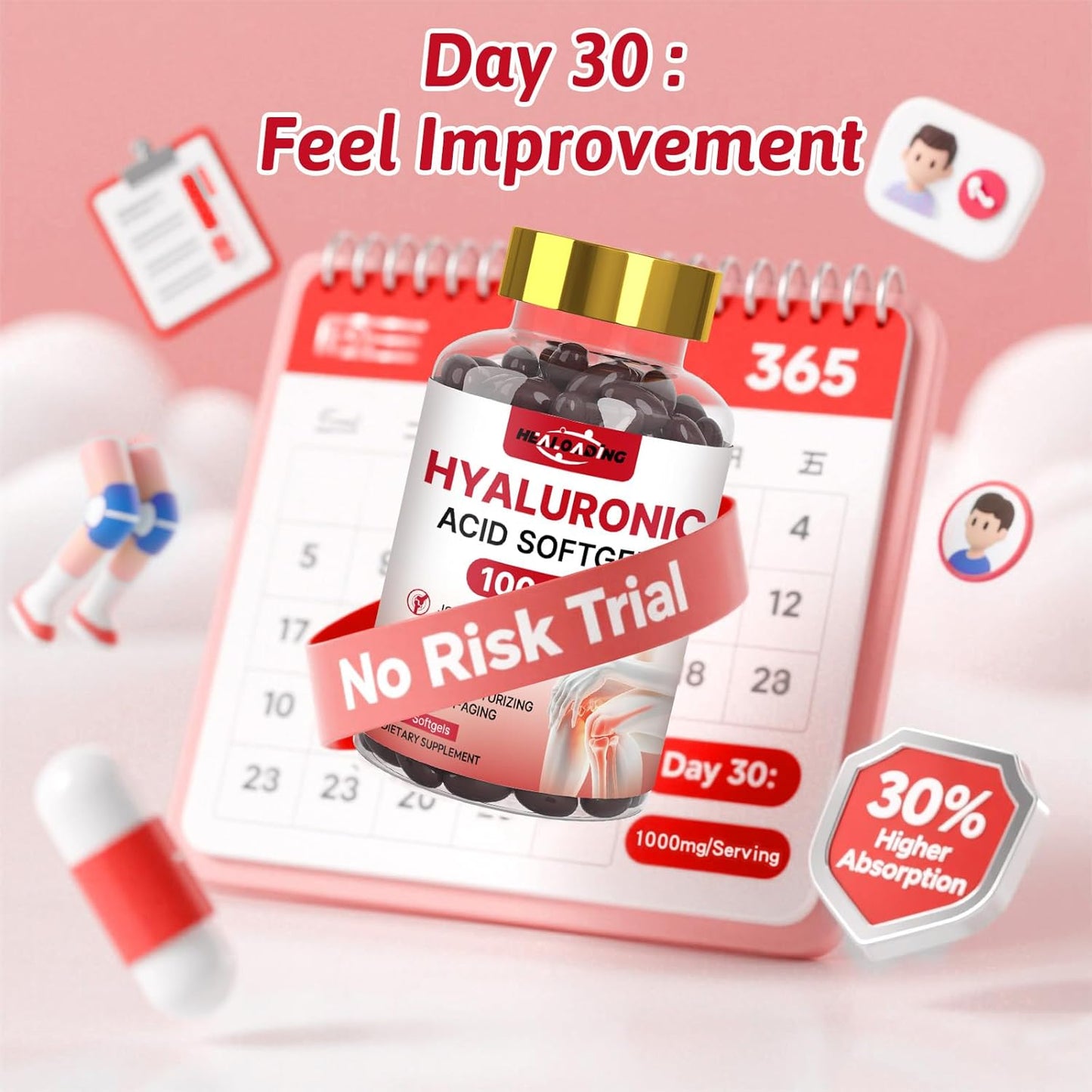 Hyaluronic Acid Supplements 1000Mg Softgels: Joint Supplements for Men Hyaluronic Acid for Skin & Joint Hydration Non-Gmo and Gluten Free