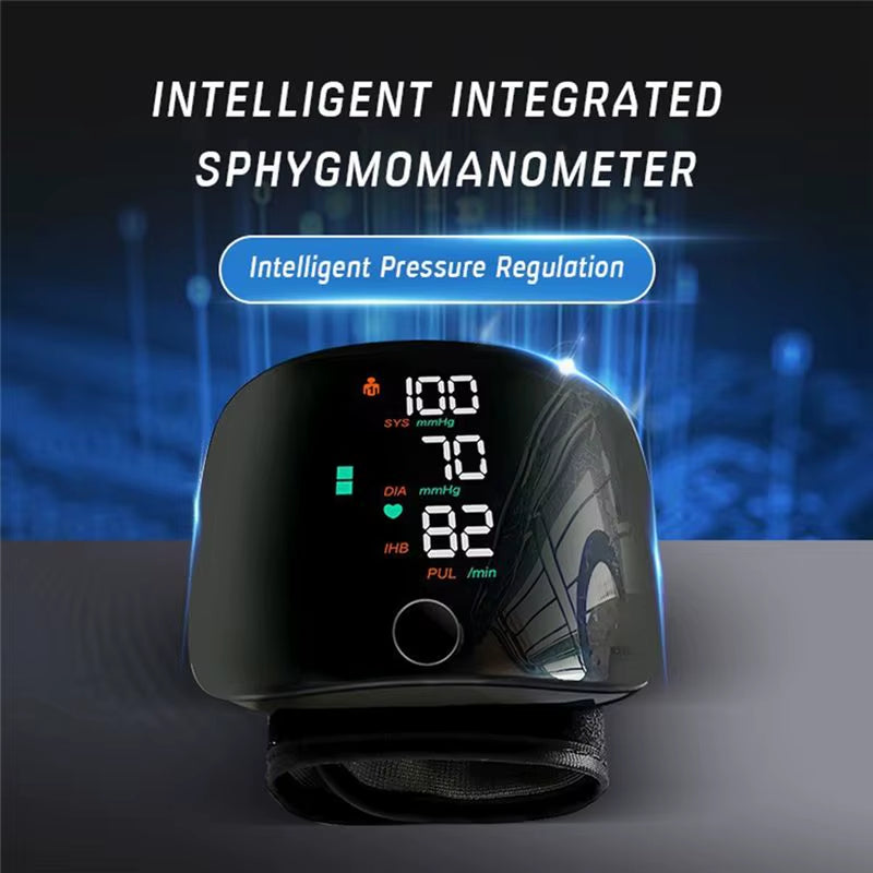 Rechargeable Wrist Blood Pressure Monitor with Smart Touch Display & English Voice Support | Portable Digital BP Machine for Home Use