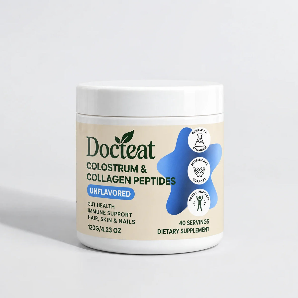Docteat Gut Health Nutrition Powder with Bovine Colostrum Collagen Peptides Inulin and Vitamin B12 Aloe Vera Extract 160g