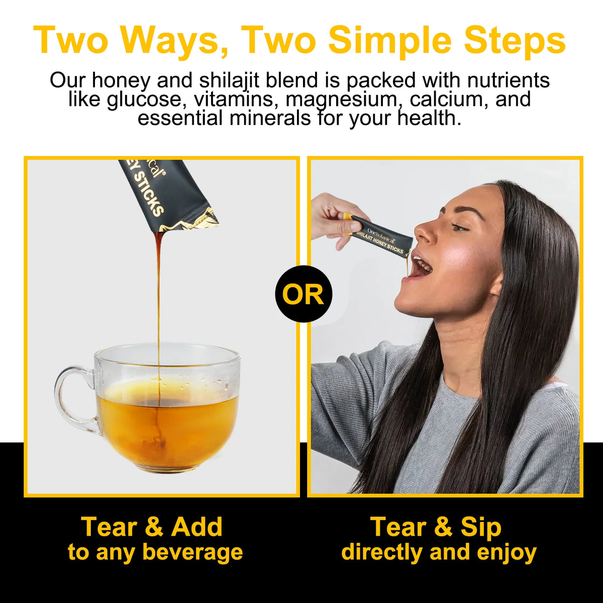 OneBotanical Pure Himalayan Shilajit Honey Sticks with 400mg Shilajit Resin and 2mg Saffron for Energy Boost, Vegan, 30 Sticks