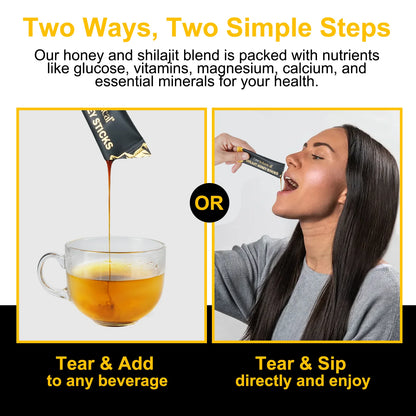 OneBotanical Pure Himalayan Shilajit Honey Sticks with 400mg Shilajit Resin and 2mg Saffron for Energy Boost, Vegan, 30 Sticks