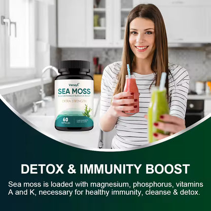 Sea Moss Capsules with Burdock Root, Bladderwrack, Boost Energy, Immune Support, Enhance Vitality & Overall Wellness 60 Capsules