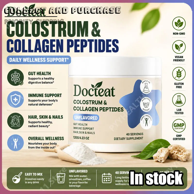 Docteat Gut Health Nutrition Powder with Bovine Colostrum Collagen Peptides Inulin and Vitamin B12 Aloe Vera Extract 160g