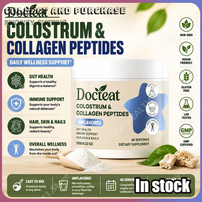 Docteat Gut Health Nutrition Powder with Bovine Colostrum Collagen Peptides Inulin and Vitamin B12 Aloe Vera Extract 160g