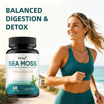 Sea Moss Capsules with Burdock Root, Bladderwrack, Boost Energy, Immune Support, Enhance Vitality & Overall Wellness 60 Capsules