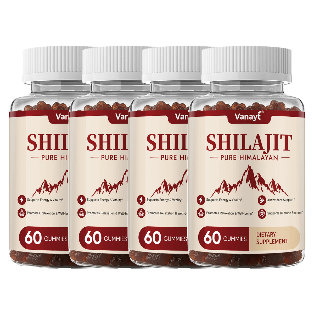 Vanayt Pure Himalayan Shilajit Gummies 3000mg Ashwagandha Ginger Herbal Supplement 60Pcs Support Energy Immunity Antioxidant