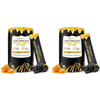 OneBotanical Pure Himalayan Shilajit Honey Sticks with 400mg Shilajit Resin and 2mg Saffron for Energy Boost, Vegan, 30 Sticks
