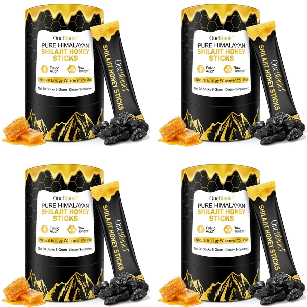 OneBotanical Pure Himalayan Shilajit Honey Sticks with 400mg Shilajit Resin and 2mg Saffron for Energy Boost, Vegan, 30 Sticks