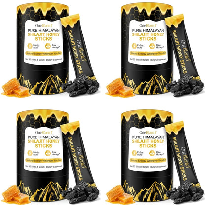OneBotanical Pure Himalayan Shilajit Honey Sticks with 400mg Shilajit Resin and 2mg Saffron for Energy Boost, Vegan, 30 Sticks