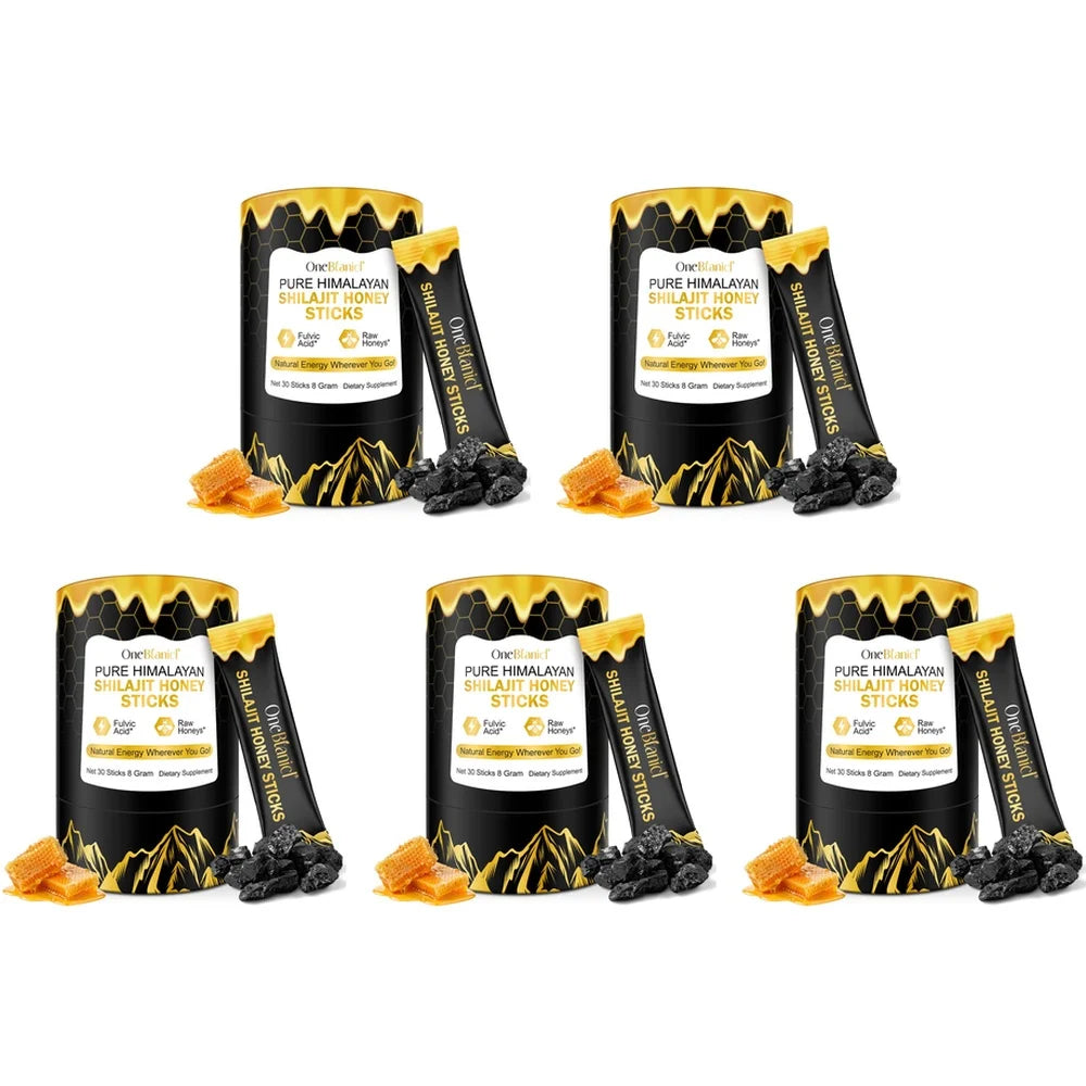 OneBotanical Pure Himalayan Shilajit Honey Sticks with 400mg Shilajit Resin and 2mg Saffron for Energy Boost, Vegan, 30 Sticks