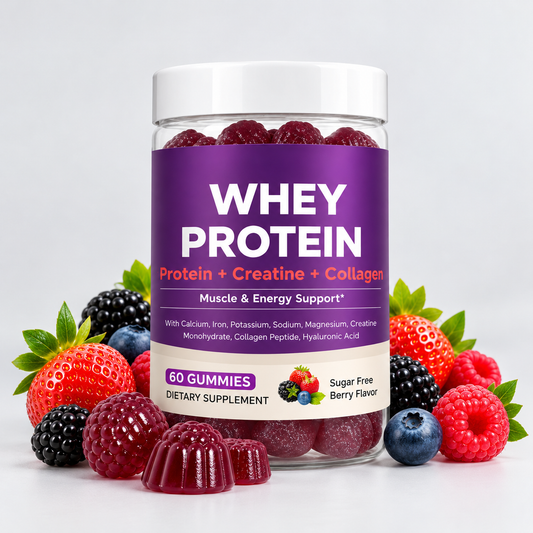 Protein Gummies with Whey Creatine Collagen 12g Protein Muscle Support Energy Nutrition Sugar Free Fitness Supplement 60 Gummies