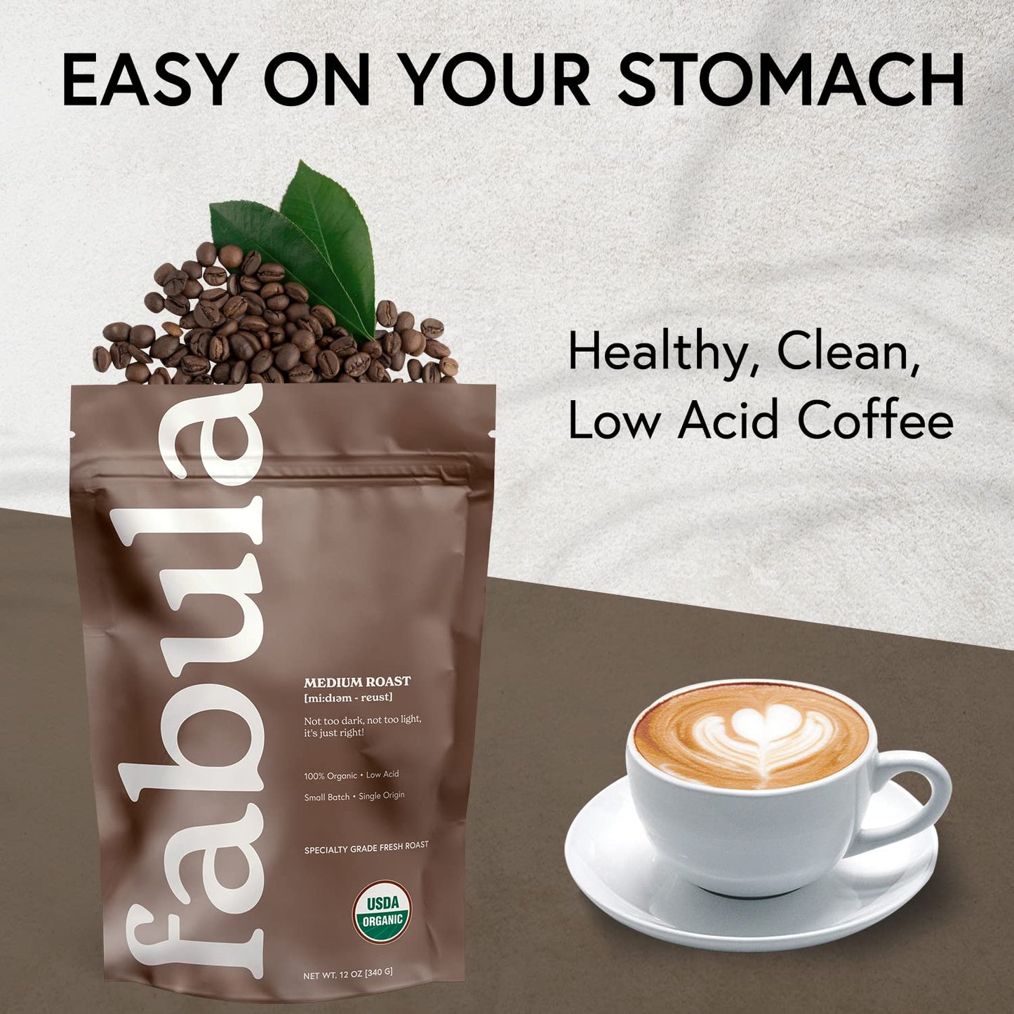 Low Acid Coffee Beans Whole, USDA Organic Coffee Beans Medium Roast - Non-Gmo - No Molds - Mycotoxins Pesticides Free - Single Origin - 12 Oz