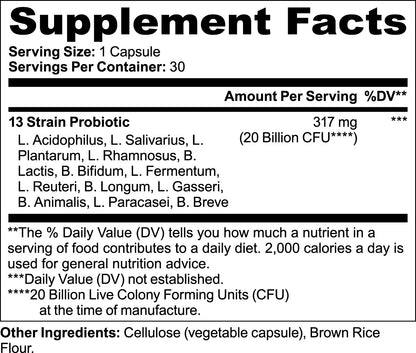Probiotic 20 Billion CFU - Advanced Digestive Health & Immune Support Supplement | 30 Capsules | Gut Health