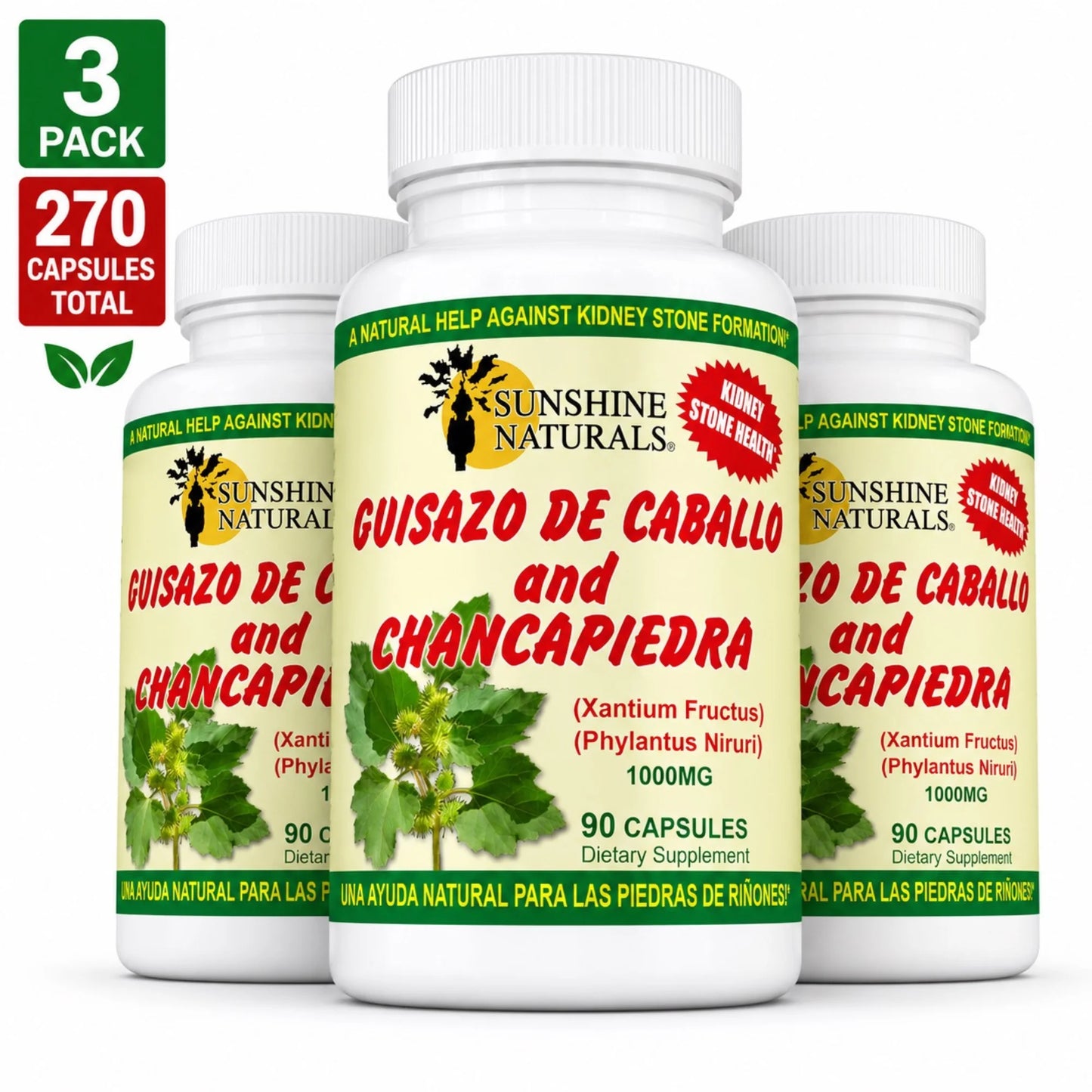 Guisazo De Caballo & Chancapiedra, Kidney Stone Breaker, Dietary Supplement, 3 Pack, 90 Capsules per Bottle