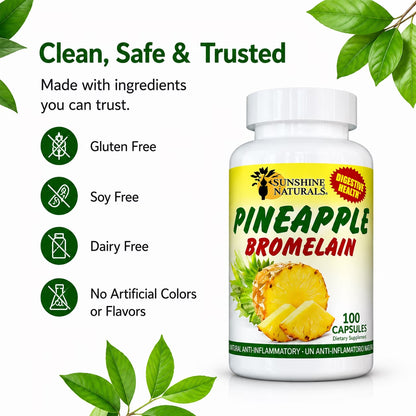Bromelain 1000Mg Digestive Enzyme Supplement, Pineapple Enzyme, 100 Capsules per Bottle, 3 Pack (300 Capsules Total)