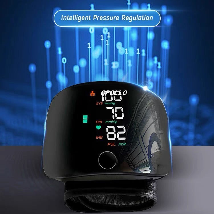 Rechargeable Wrist Blood Pressure Monitor with Smart Touch Display & English Voice Support | Portable Digital BP Machine for Home Use