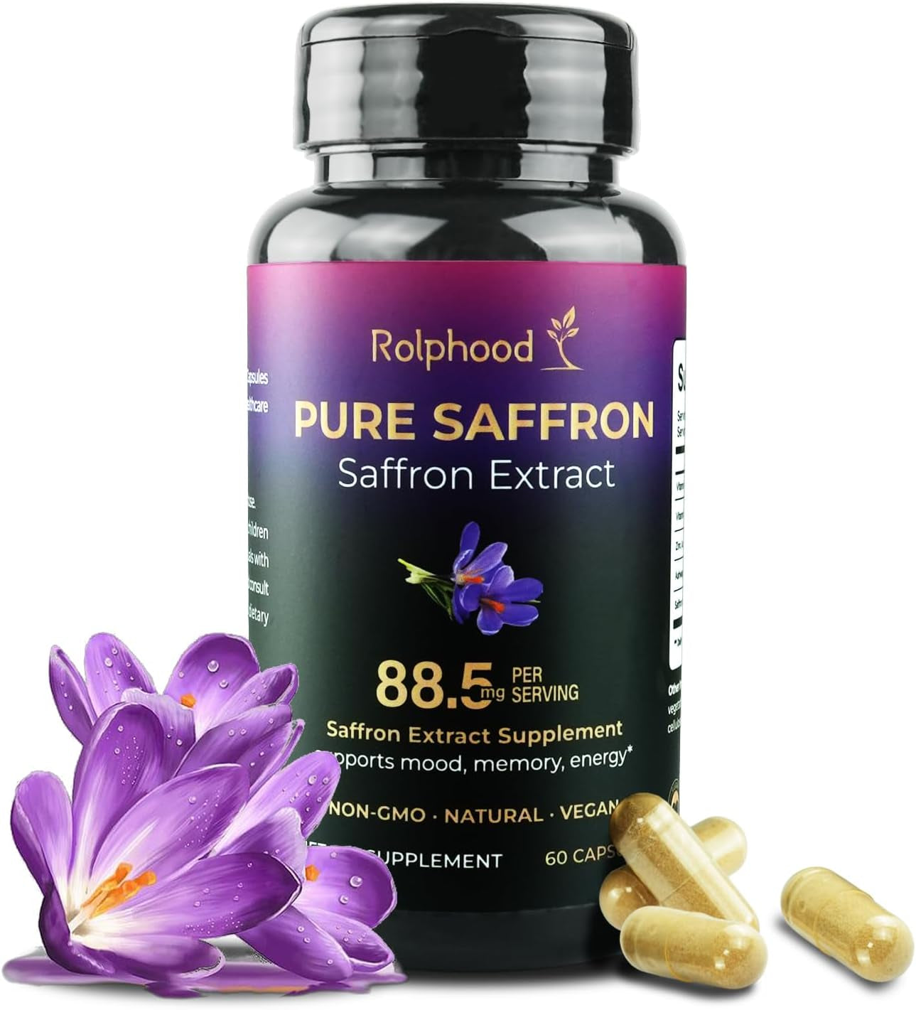Saffron Extract Supplements Capsules 88.5Mg Natural Saffron Supplements for Mood, Energy & Vision Support-Non-Gmo,Vegan,60 Capsules