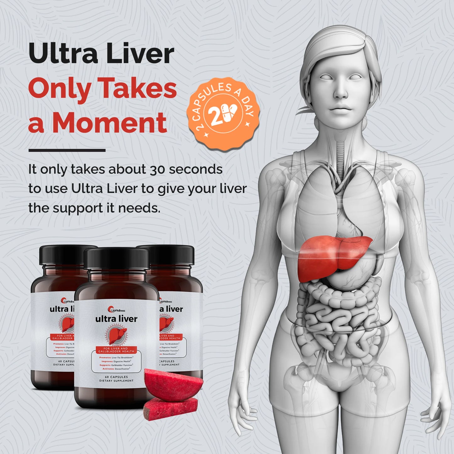 Upwellness Ultra Liver Supplement for Liver Care & Support and Gallbladder Support - TMG & NAC Milk Thistle - Liver Cleanse Detox & Repair - 60 Capsules