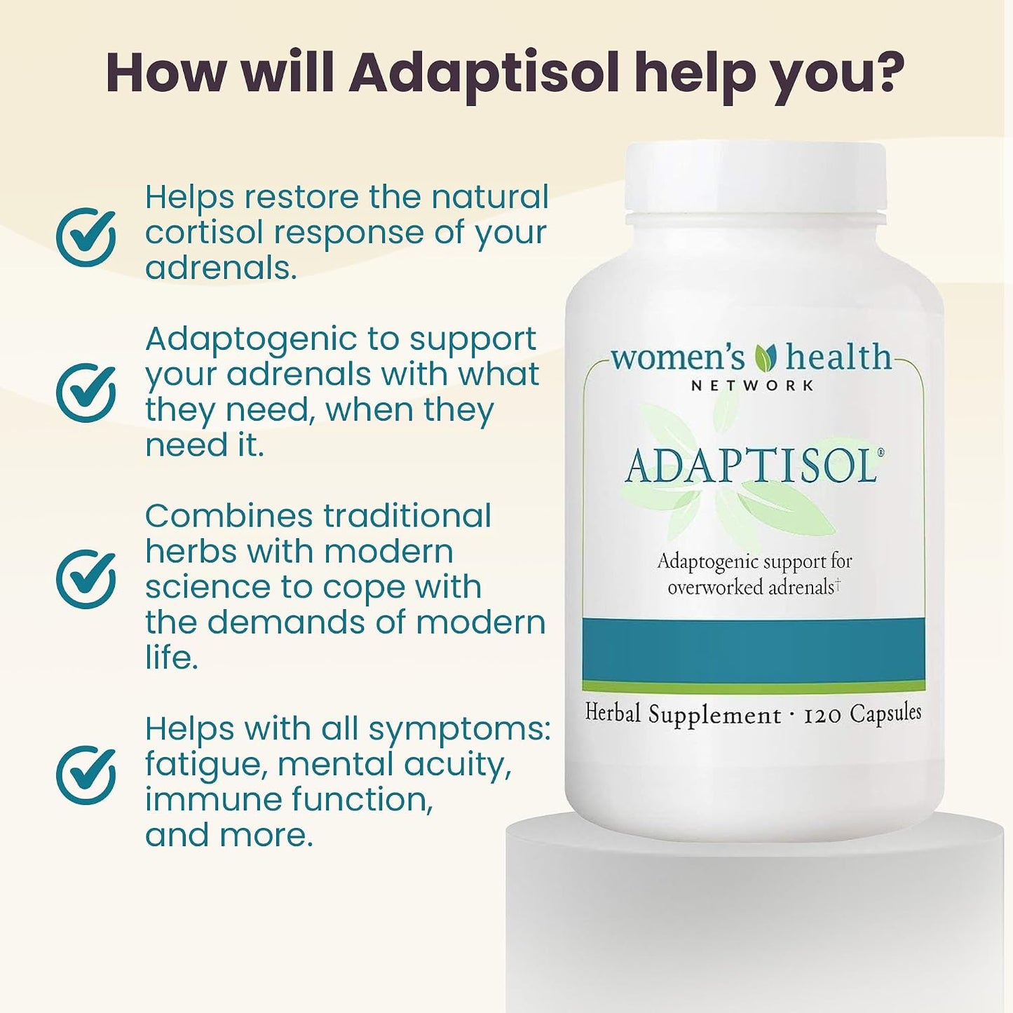 Adaptisol, Adrenal Support Supplements for Women, Cortisol Supplements with Adaptogens, 120 Capsules