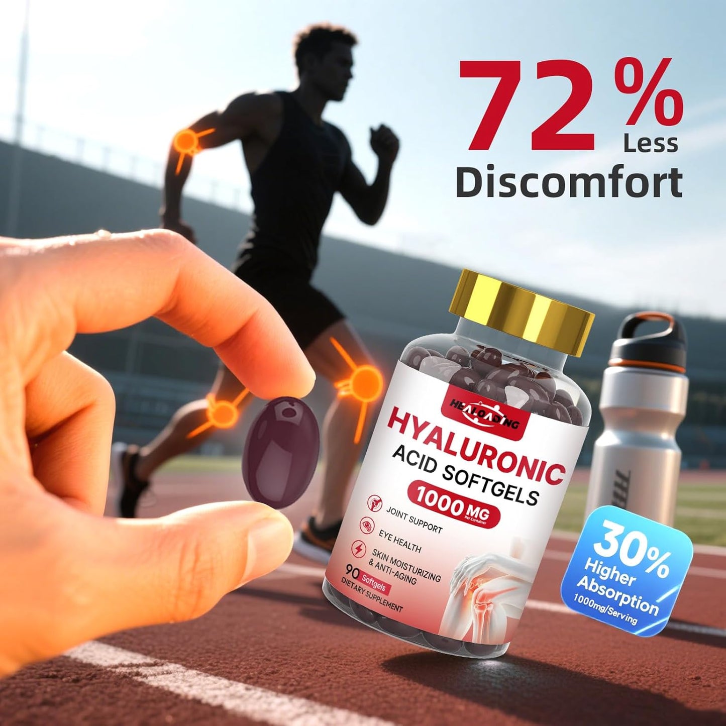 Hyaluronic Acid Supplements 1000Mg Softgels: Joint Supplements for Men Hyaluronic Acid for Skin & Joint Hydration Non-Gmo and Gluten Free