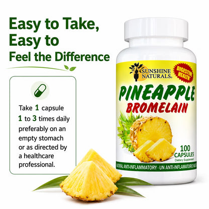 Bromelain 1000Mg Digestive Enzyme Supplement, Pineapple Enzyme, 100 Capsules per Bottle, 3 Pack (300 Capsules Total)